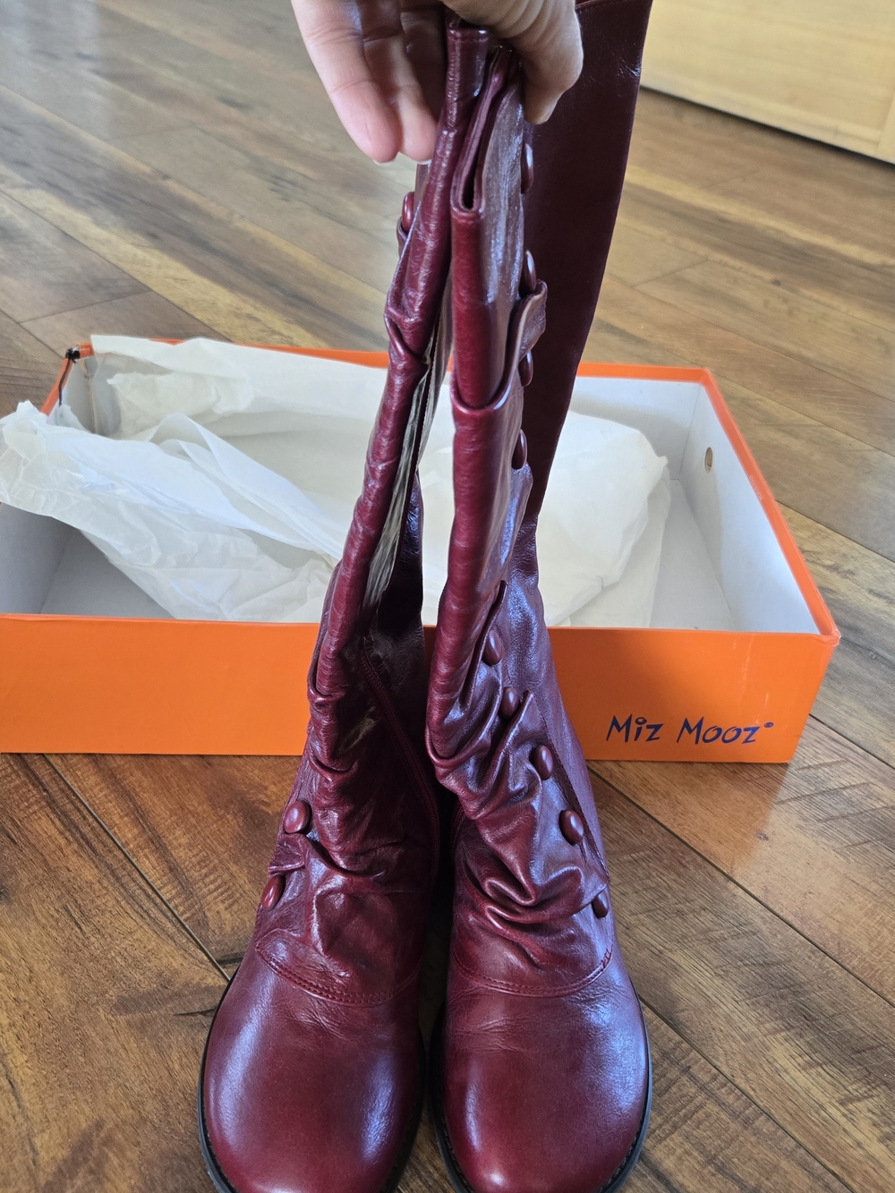 Miz Mooz Red Bloom Leather Button-Side Tall Boots - Picture 2 of 7